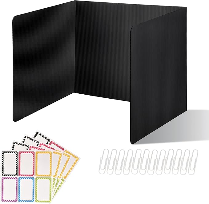 12 Pack Desk Dividers for Students,3-Fold Privacy Screens,Testing Dividers for Classroom Waterproof,Plastic Easy Clean Privacy Shields for Student Includes Extra Labels