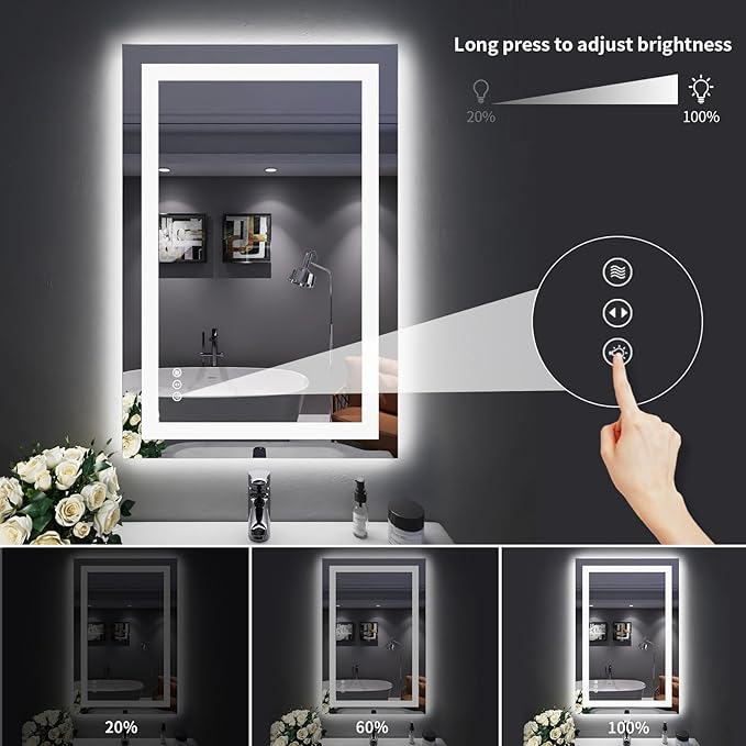 LOAAO 24"X36" LED Bathroom Mirror with Lights, Anti-Fog, Dimmable, Backlit + Front Lit, Lighted Bathroom Vanity Mirror for Wall, Memory Function, Tempered Glass, Safe to Use, ETL Listed