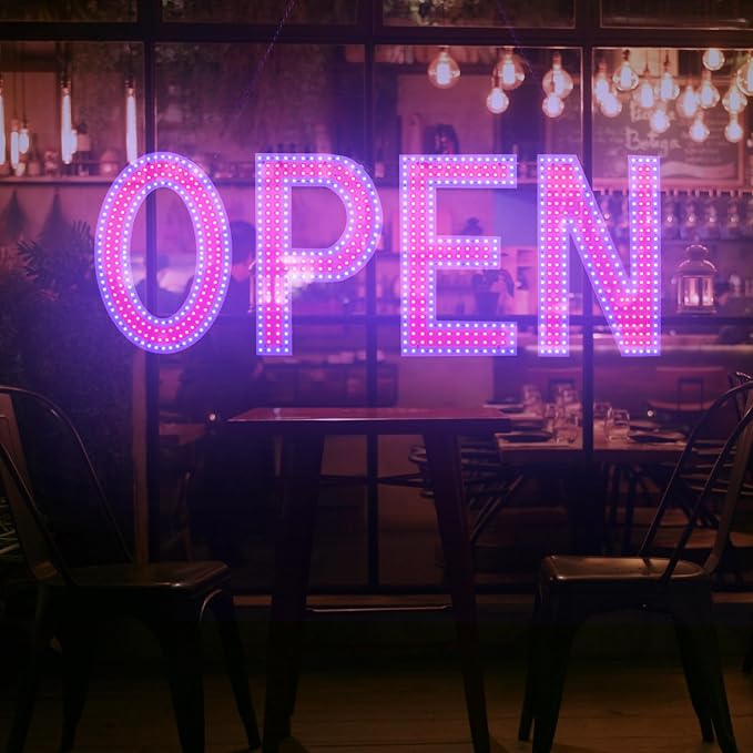 LED Open Sign for Business, 40"x14" Dimmable Brightness Large Electric Light Up Sign, Hanging Installation for Store Restaurant Office Bar Hotel Salon (Red and Blue)