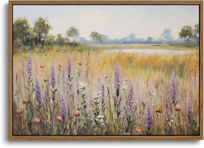 KISSFOX Vintage Landscape Canvas Wall Art Nature Wildflower Field Scenery Prints Country Painting Picture Decor Artwork Rustic Farmhouse Gallery Office Living Room Bedroom Bathroom