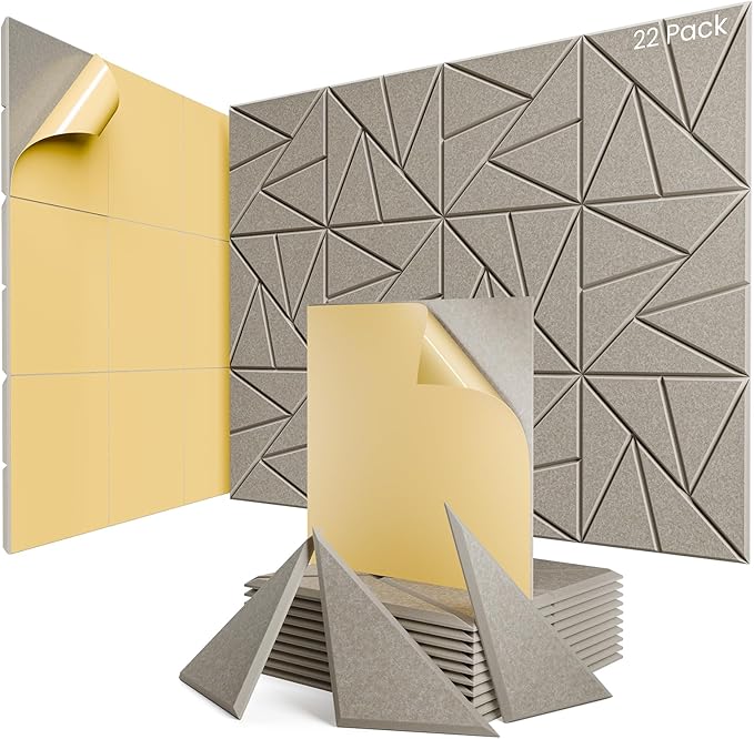 22 pack Acoustic Panels With Self-Adhesive, 12"X 12"X 0.4"Sound Proof Foam Panels, Sound Panels High Density, Soundproof Wall Panels for Home Studio Office Camel