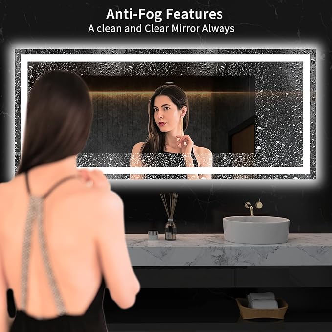 LOAAO 60X28 LED Bathroom Mirror with Lights, Anti-Fog, Dimmable, Backlit + Front Lit, Lighted Bathroom Vanity Mirror for Wall, Memory Function, Tempered Glass, ETL Listed