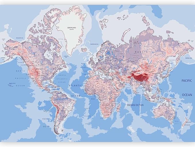 artgeist Premium Wall Mural World Map 79x55 in - XXL Non-Woven Wallpaper Fleece Wall Decor Photo Print Picture Image Design Home Map of The World k-A-0061-a-b