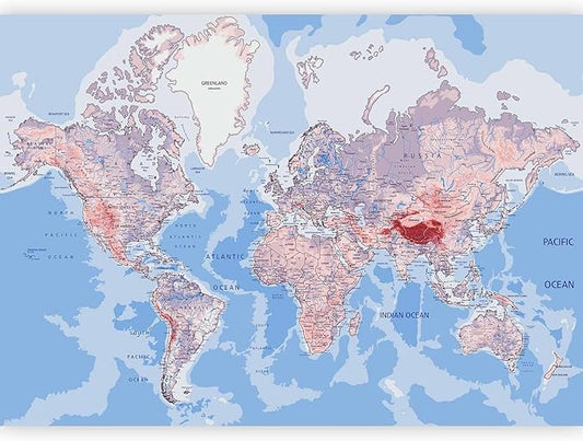 artgeist Wall Mural World Map 116x83 in - XXL Peel and Stick Self-Adhesive Wallpaper Removable Large Sticker Foil Wall Decor Print Picture Image Design Map of The World k-A-0061-a-b