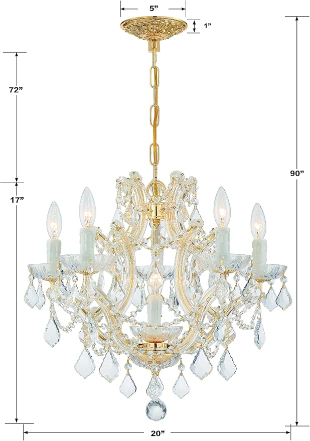 Maria Theresa 6 Light Clear Italian Crystal Gold Chandelier