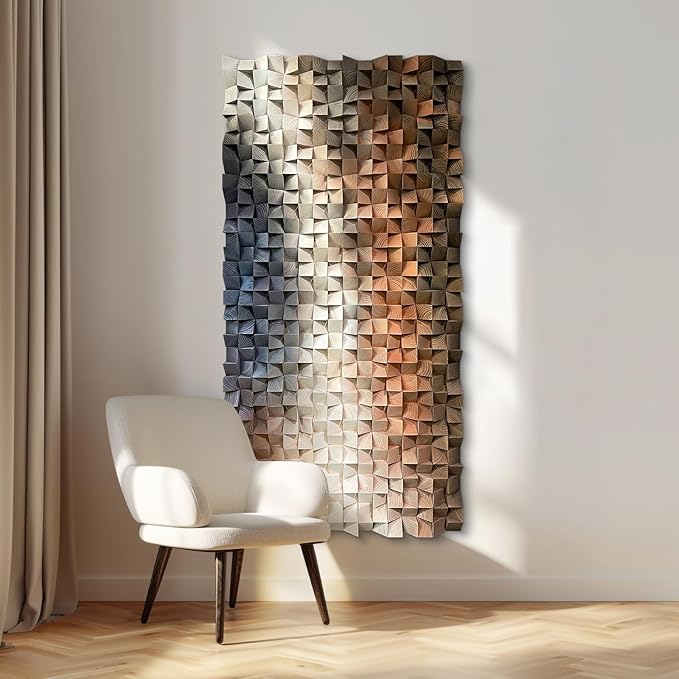 LIUZEYUE - 3D Wood Wall Art Decor Hand Crafted Wooden Blocks | Geometric Sculpture Art Modern Home Office Wall Art Easy Installation