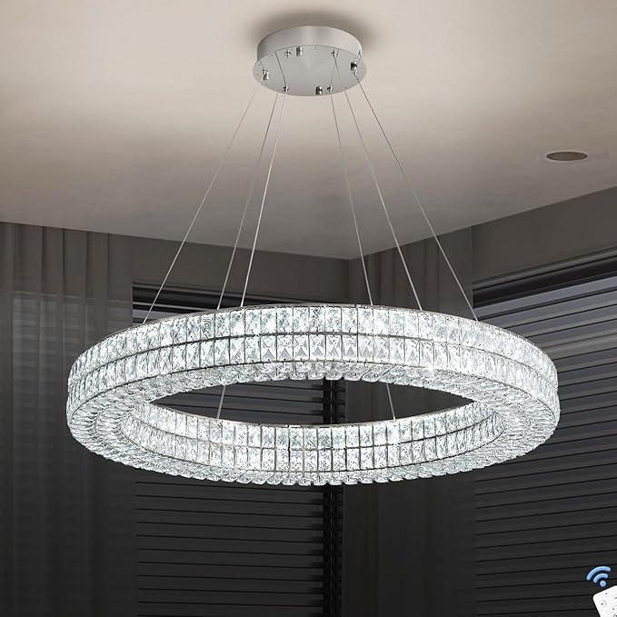 Led Ring Crystal Chandelier for Living Room, Modern Dimmable Chandeliers Lighting and Hanging Adjustable, LED Round Ceiling Chandelier for Dining Room (40inch,Black)