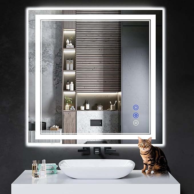 36"x36" LED Bathroom Mirror with Anti-Fog, Stepless Dimmable Lights, 3 Color Modes, Shatter-Proof Tempered Glass, Memory Function & Waterproof Design