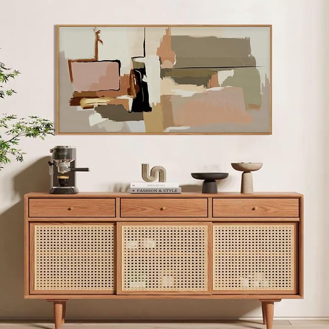 Abstract Neutral Framed Canvas Wall Art Set,Modern Color Block Geometric Wall Decor,Minimalist Beige Toned Color Blend Artwork for Living Room,Bedroom-20 x40