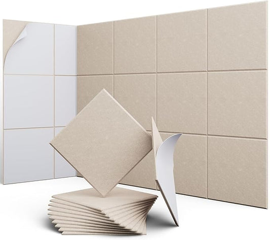 12 Pack 12" X 12" X 0.4" Acoustic Panels for Wall Sound Absorbing, Square Self-Adhesive Sound Panels, High Density Suitable for Multiple Scenarios(Light Camel)