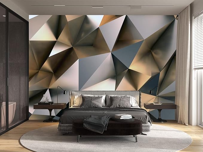 Cliouar-Metal Polygon Geometry Wall Mural Wallpaper for Bedroom Living Room 158" x 110" (Not Self Adhesive)