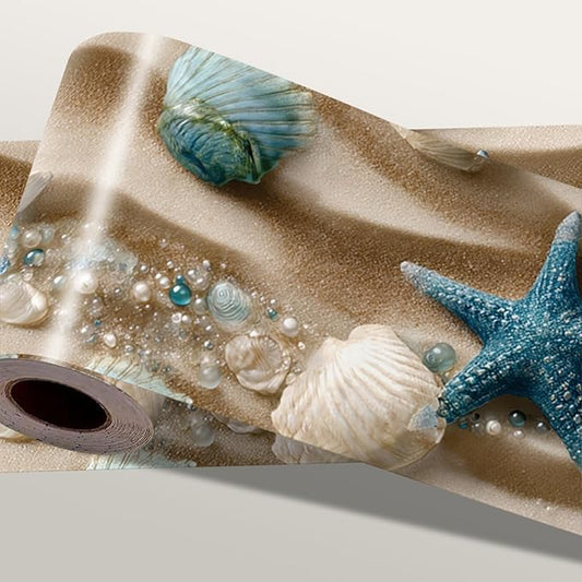 Beach Seashell Wallpaper Border 196x4 Inch Peel and Stick Wall Border Self Adhesive Ocean Starfish Removable Vinyl Trim for Living Room Bedroom Bathroom Kitchen Cabinet Decoration