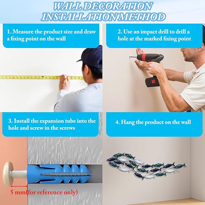 Metal Fish Wall Art - Large School of Fish Wall Decor for Living Room & Bedroom - Coastal Nautical Ocean Wall Sculpture (59" x 16")