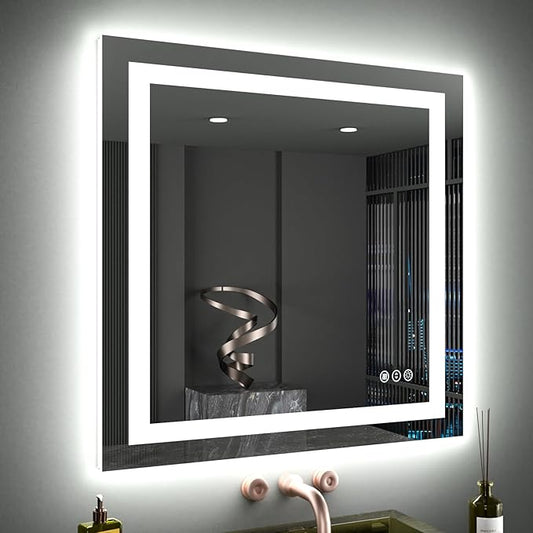LOAAO 40"X38" LED Bathroom Mirror with Lights, Anti-Fog, Dimmable, Backlit + Front Lit, Lighted Bathroom Vanity Mirror for Wall, Memory Function, Tempered Glass, ETL Listed