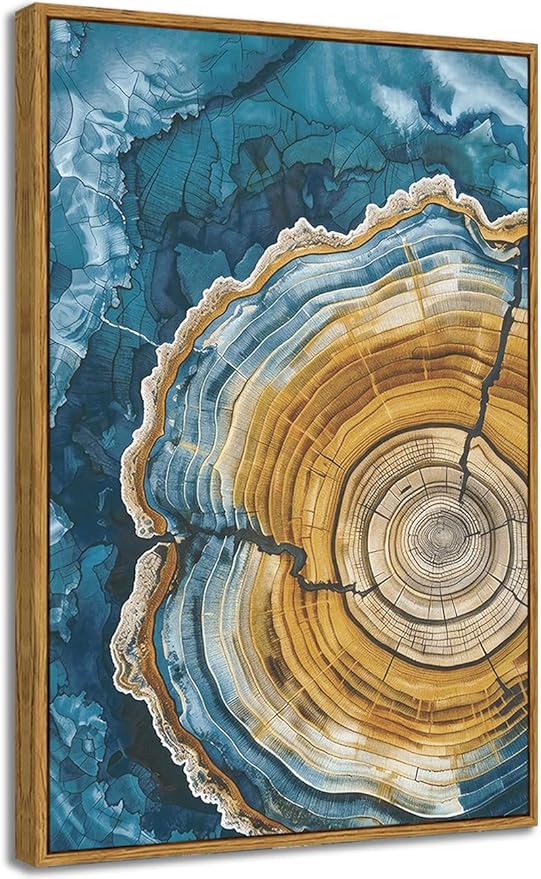 BingruiArt Large Framed Tree Ring Wall Art Wood Canvas Colorful Boho Wall Decor Rustic Artwork Abstract Painting Farmhouse Picture Nature Print for Living Room Bedroom Bathroom 24"x36" Natural Framed(07)