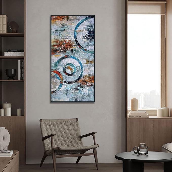 Arjun Abstract Wall Art Modern Grey Brown Picture Geometric Canvas Circle Block Painting, Large Size Simple Artwork Ready to Hang Framed for Bedroom Living Room Bathroom Home Office Wall Décor 40"x20"