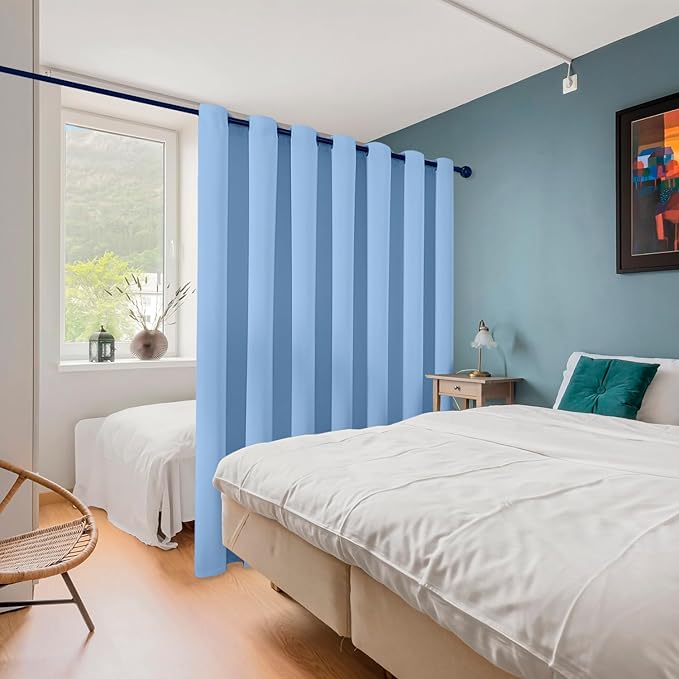 ChrisDowa Room Divider Curtain 84 Inches Long, Wide Blackout Sliding Door Curtain for Bedroom, Room Darkening Privacy Window Curtain for Patio Door (1 Panel Set, Sky Blue, 100 x 84 Inch)