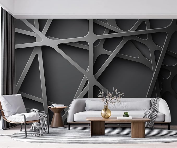 -3D Black Abstract Geometric Wallpaper Bedroom Living Room 180" x 115" (Not Peel and Stick)