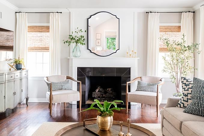 Chende Black Mirrors for Wall Decor, 36'' x 24'' Scalloped Mirror for Bathroom with Metal Frame, Large Wall Decor for Living Room, Entryway, Dining Room