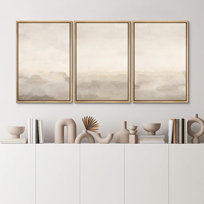 MUDECOR Framed Canvas Print Wall Art Abstract Minimalist Modern Art Neutral Home Decor for Bedroom - 16"x24"x3 Natural