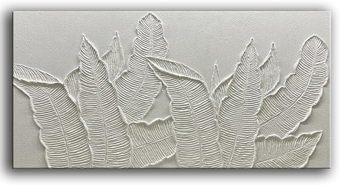 Modern Tropical Palm Leaf Wall Art, 3D Textured Relief Panel, White
