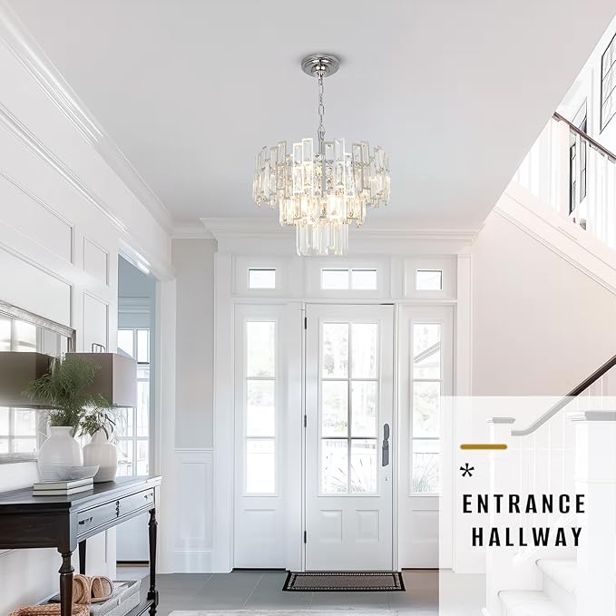 Modern Crystal Chandelier Lighting for Dining Rooms Girls Bedroom Foyer Entryway Ceiling Hanging Pendant Light Fixture Small Geometric Raindrop Lamp
