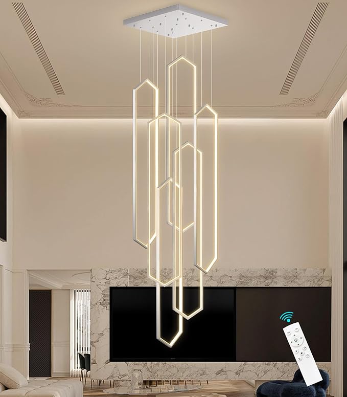 6 Rings Modern Chandelier LED Dimmable Pendant Lighting Adjust Flush Mount Ceiling Light for Entrance Foyer Lobby Staircaes