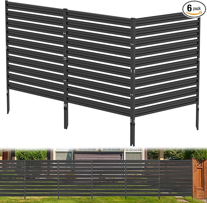 Metal Privacy Fence Panels for Outside, 42" H x 38" W (3 Panels) Air Conditioner Fences, Pool Equipment Enclosure Trash Can Fence, No Dig Privacy Screen Fencing for Outdoor, Black