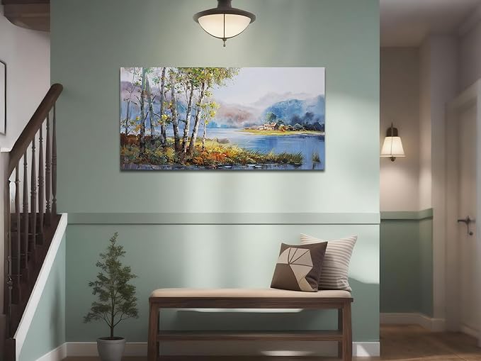 Arjun Landscape Canvas Wall Art for Living Room Nature Painting Bedroom Tree Scenery Textured Picture Framed Large Artwork Office Home Wall Decor, 40"x20"