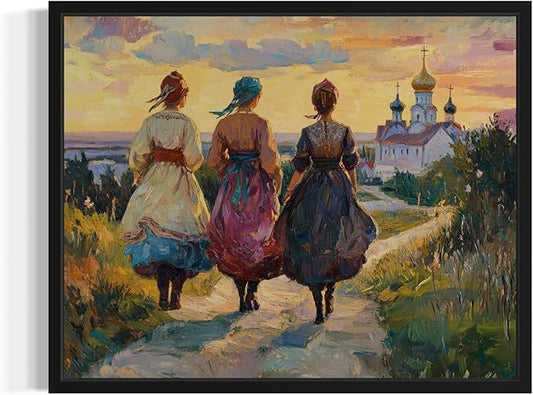 Russia Art Print Poster, Asia Oriental Countries Culture Wall Art Asian Paintings for Bedroom Bathroom Living Room Decor 97 (Russia, 16 x 20 inches, Black Frame)