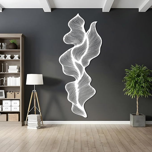 Abstract Line Metal Wall Art, Modern Luxury Line Metal Wall Decor, Irregular Geometric Wall Decor, Abstract Minimalist Line Wall Art, Contemporary Wall Hanging for Living Room (White, 53"x22"/135x56cm)
