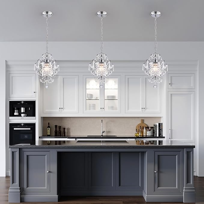 Mini Chandelier Light Fixture,Modern Chrome Crystal Ceiling Light Fixtures 1 Light Small Chandeliers for Bathroom,Farmhouse Pendant Lighting for Girls Room Dining Room Closet Kitchen Island