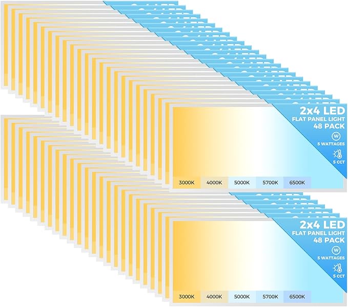 AIKVSXER 48 Pack 2x4 LED Flat Panel Light, Bright 9100LM Office Kitchen LED Flush Mount Ceiling Light Fixtures,Dimmable,Switchable 5CCT 3000K/4000K/5000K/5700K/6500K, 5 Wattages 30W/40W/50W/60W/70W