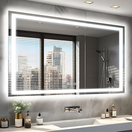 50"x36" Lighted Mirrors for Bathroom Wall, Anti-Fog LED Vanity Mirror, Shatter-Proof, 3 Colors Memory Mirror (Horizontal/Vertical)