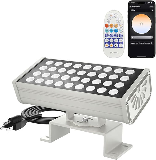 Wall Washer Light – Smart LED Landscape Spotlights with 6CCT Adjustable Color Temperature, Dimmable 1%-100%, Waterproof IP65, RF Remote & App Control, Timer Function, Easy Installation