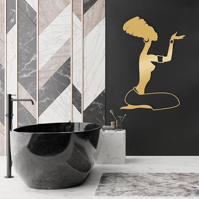 Metal African Woman Wall Art, Black Woman Wall Art, African American Figurines Decor, African Art Sculptures, Tribal Wall Art, Modern Abstract Wall Art, Wall Hangings for Living Room (White, 48"x33"|121x84cm)