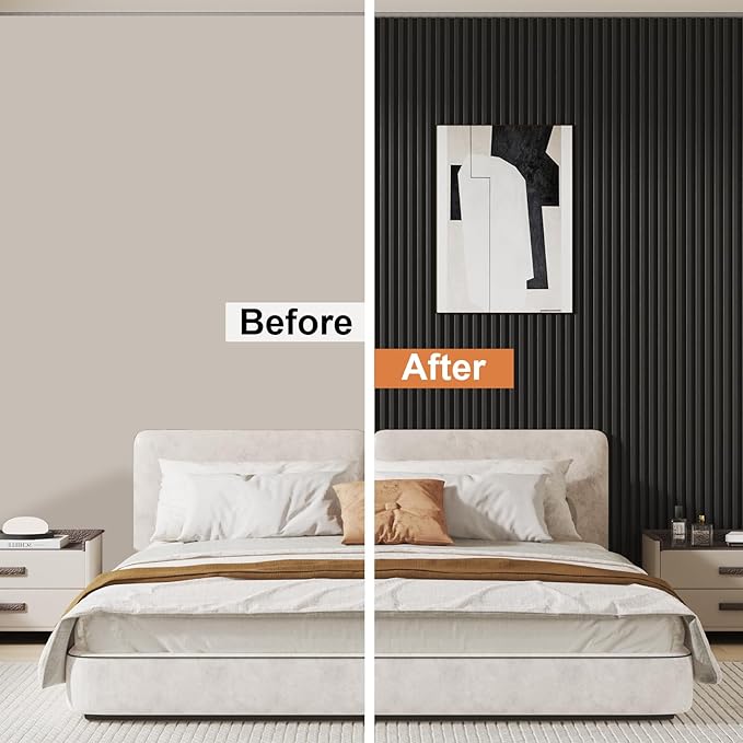 8-Pack WPC Slat Wall Panels, 96 x 6.6 in Decorative Acoustic Slats 3D Wall Panels, Water-Proof and Easy Installation, Black