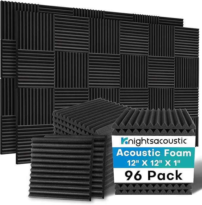 96 Pack Sound Proof Foam Panels for Walls, 1 X 12 X 12 Inches Acoustic Foam Panels, High Density Acoustic Panels Sound Absorbing, Black Noise Cancelling Studio Wedges(NOT ADHESIVE)