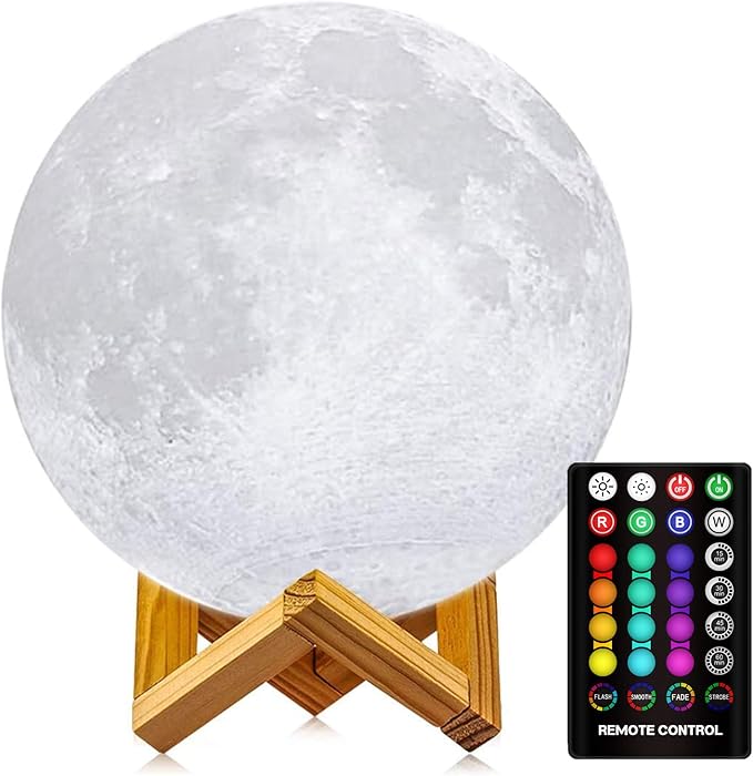 LOGROTATE Moon Lamp, 3D Printing LED 16 Colors Moon Light, Decorative Lights Night Light with Remote&Touch Control and Adjustable Brightness&USB Recharge for Kids Lovers Birthday Gift (6.0 inch)