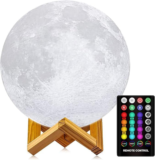 LOGROTATE Moon Lamp, 3D Printing LED 16 Colors Moon Light, Decorative Lights Night Light with Remote&Touch Control and Adjustable Brightness&USB Recharge for Kids Lovers Birthday Gift (6.0 inch)