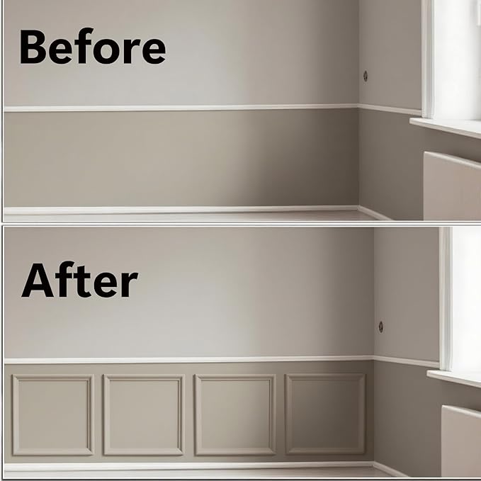 4 Sets Pre-Cut Wainscoting Panels 16”x16” Picture Frame Molding Peel and Stick Wall Molding kit Self Adhesive Molding Trim for Walls (40x40cm)