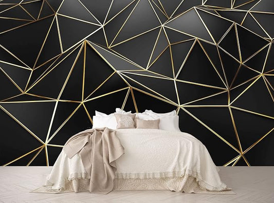 Black and Gold Wallpaper 3D Abstract Geometric Wall Mural for Bedroom Living Room TV Background Wall（Not Peel and Stick）