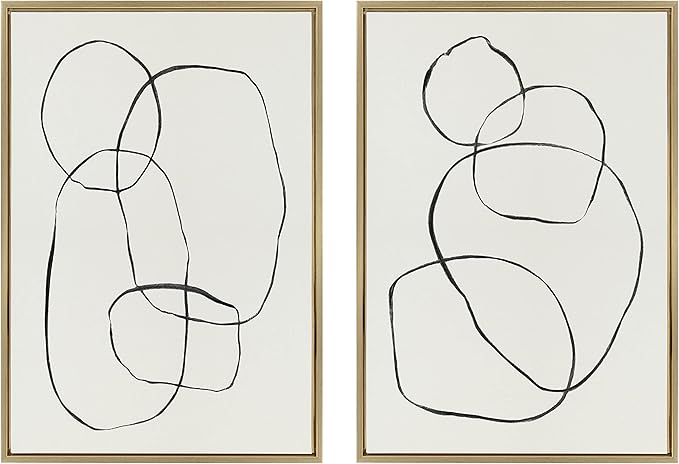 Kate and Laurel Sylvie Sylvie Modern Circles and Going in Circles Framed Linen Textured Canvas Wall Art Set by Teju Reval of SnazzyHues, 2 Piece 23x33 Gold Abstract Art Prints for Wall