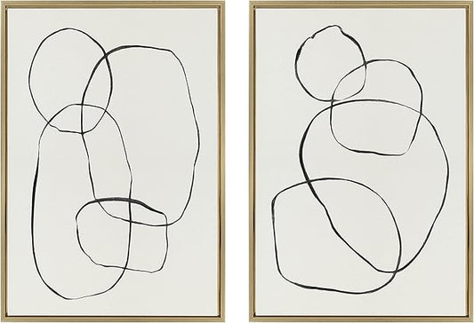 Kate and Laurel Sylvie Sylvie Modern Circles and Going in Circles Framed Linen Textured Canvas Wall Art Set by Teju Reval of SnazzyHues, 2 Piece 23x33 Gold Abstract Art Prints for Wall