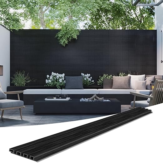 3D Faux Wood Wall Panels for Exterior – Waterproof WPC Decorative Siding Slat Covering, Outdoor UV 7.55 FT (L) x 0.53 FT(H) Resistant Wall Decor, Easy Install Design (Black, Pack of 5 Piece)