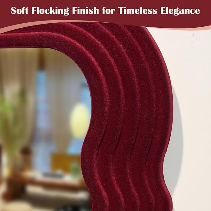 Mirror Wall Decor for Vintage Living Room Bedroom, 14x28 Asymmetrical Decorative Mirror for Entryway Porch Staircase, Retro Modern Hanging Wall Art Gift for Grandma Mom Sister (Wine Red)