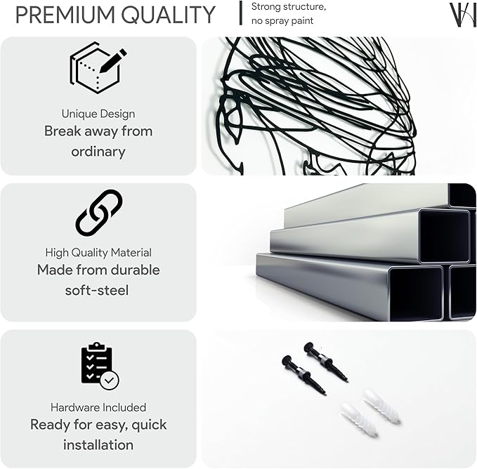 Overthinking Man Metal Wall Decor, Abstract Geometric Face Sculpture, Modern Line Art for Living Room, Office, Bedroom, and Contemporary Home Decor , Unique, Thought-Provoking Artwork for Minimalist Interiors (47 x 35 inches)