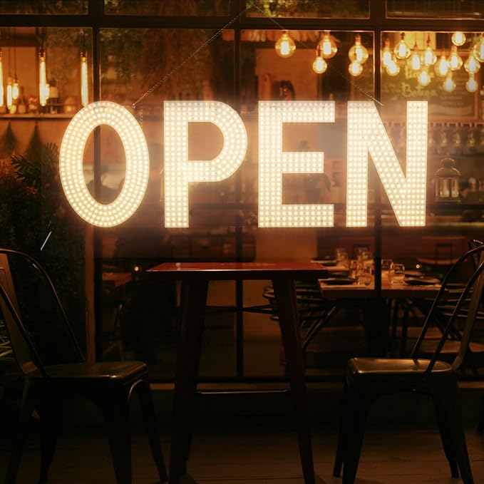 LED Open Sign for Business, 40"x14" Dimmable Brightness Large Electric Light Up Sign, Hanging Installation for Store Restaurant Office Bar Hotel Salon (warm white)