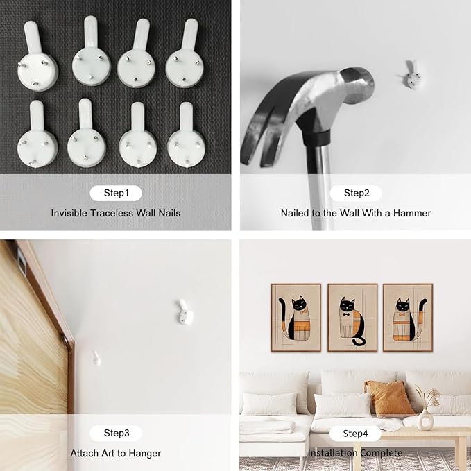 LHIUEM Boho Black Cats Wall Decor Vintage Cat Pictures Wall Art Set of 3(12”X16”) Whimsical Kitten Canvas Paintings Abstract Kitty Framed Art Gift Minimalist Bow Cat Posters for Room Office Aesthetic