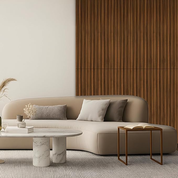 18Pack WPC Wainscoting Panels, 48.2 x 6.2 Inches 3D Accent Wall Panels for Interior Wall Decor, Fluted Wood Paneling for Living Room, TV Background, Office, Bedroom (Teak)